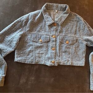 Denim Textured Cropped Jacket